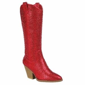 New Red Rhinestone Blingy Western women’s Cowboy Tall Boots Size 8.5